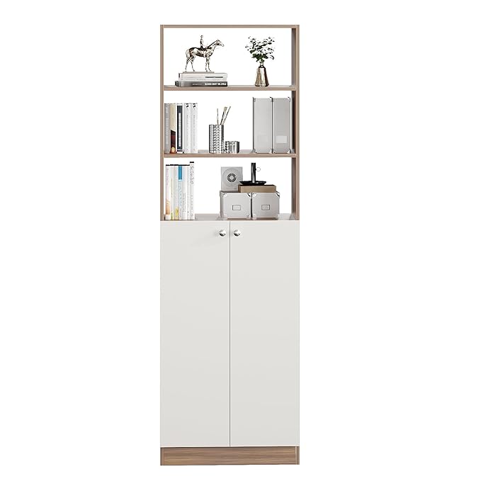 Freestanding Bookcase for Living Room, Office, Bedroom – Exotic Teak & Frosty White Finish