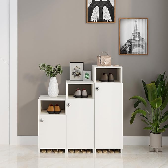 FURNEASER Sinala Modern Shoe Storage Cabinet with 8 Shelves, Wooden Organiser Stand, 18-20 Pairs Capacity (Wenge & White) (Copy)