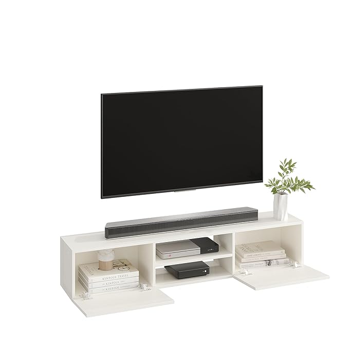 FURNEASER Salvi Engineered Wood Tv Unit for Living Room, Set Top Box Stand, LED Entertainment Unit with Door, Cabinet, Large for 50 to 65 Inch Tv (White)