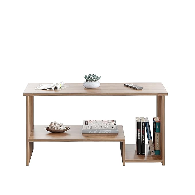 FURNEASER Allium Wooden Modern Coffee Table with Storage and Open Rack, DIY Furniture, Sofa Side Table for Living Room, Home, 106 x 44 x 36 cm (Wenge & White) (Copy)