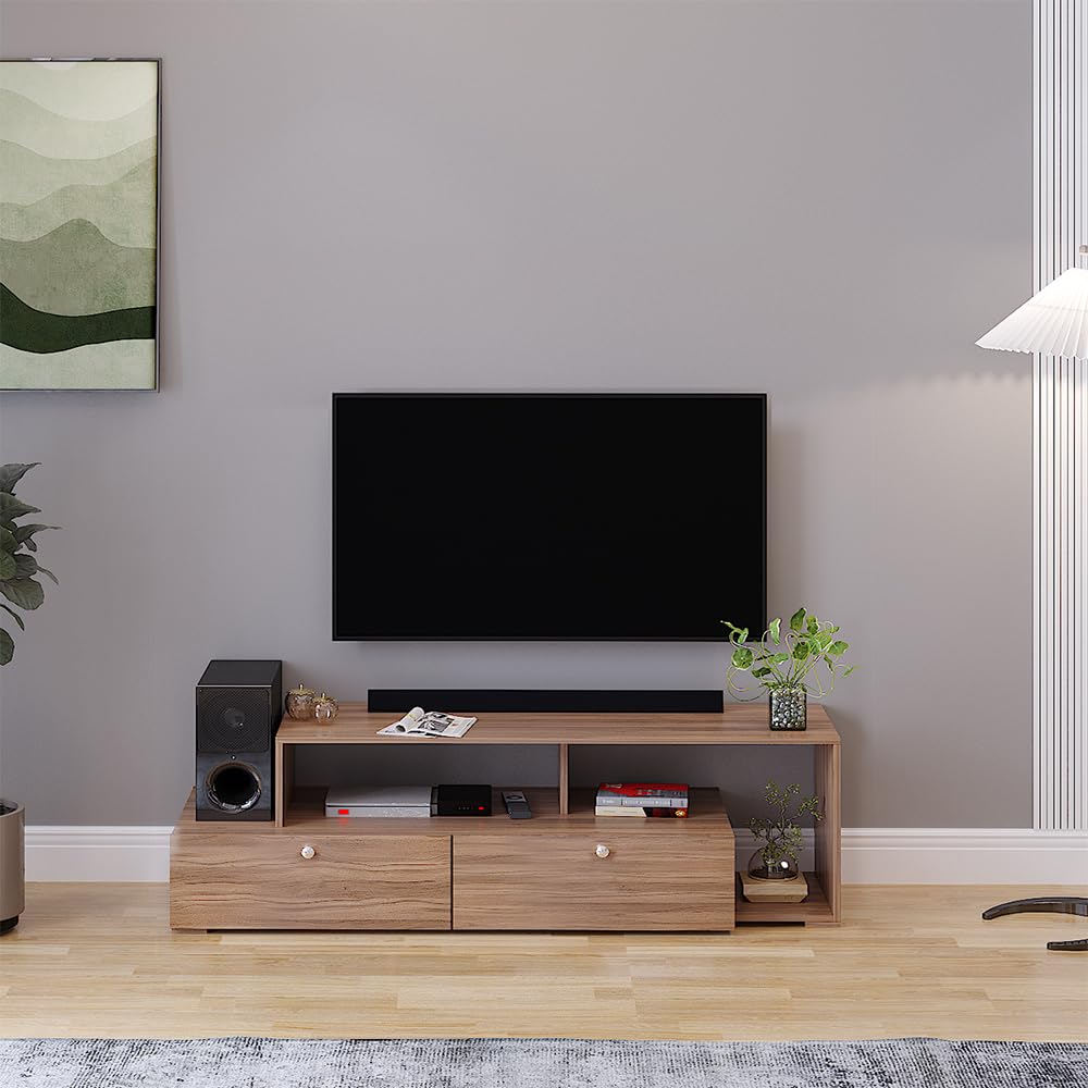 FURNEASER Dexon Modern TV Stand for TVs up to 55 Inches – Entertainment Center with Open Shelving & Storage Cabinets – Wood Media Console with Sleek Design (Exotic Teak)