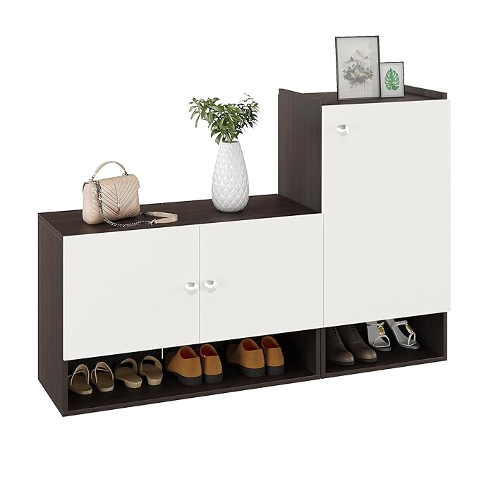 FURNEASER Sinala Modern Shoe Storage Cabinet with 8 Shelves, Wooden Organiser Stand, 18-20 Pairs Capacity (Wenge & White)