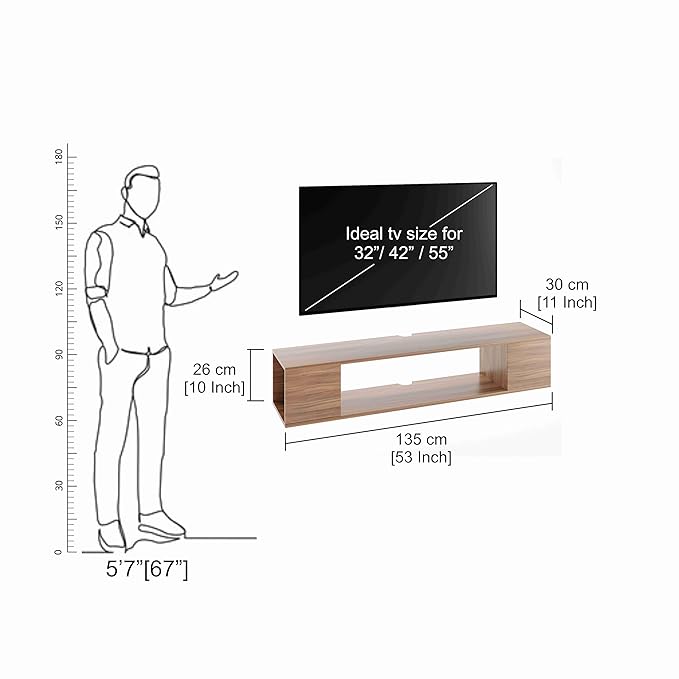 FURNEASER Ether Engineered Wood Wall Mount TV Unit, Set Top Box Stand with Display Shelves, Modern Tv Rack, Showcase, Cabinet (Exotic Teak)