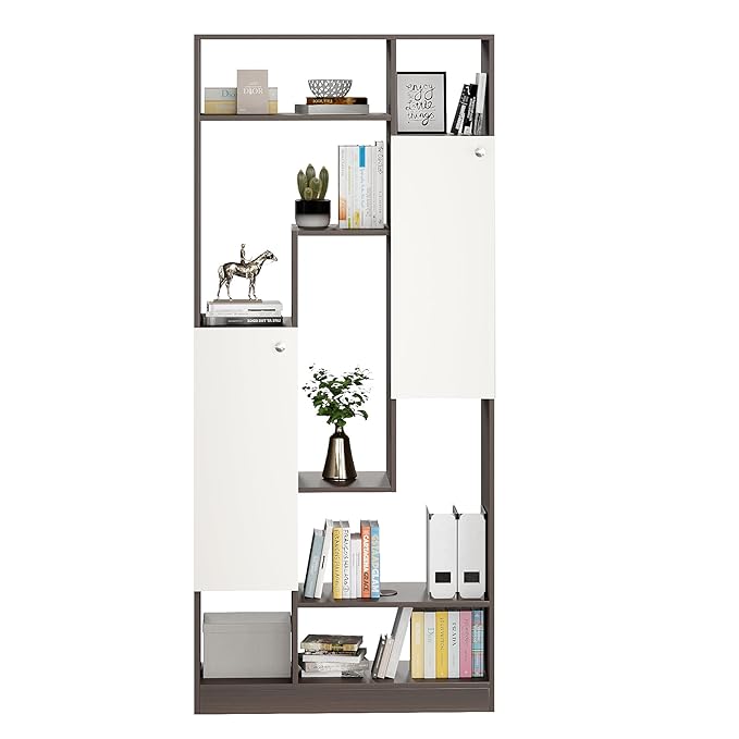 FURNEASER Canvas Modern Wooden Bookshelf with Cabinets & Open Storage – 5-Tier Display Rack, Multipurpose Bookcase for Living Room, Bedroom, Office (180 x 80 x 32 cm, Wenge & White Finish)