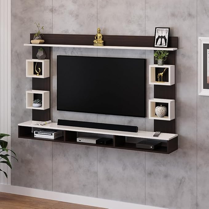 FURNEASER Martin Engineered Wood Wall Mount TV Unit/TV Stand/TV Cabinet/TV Entertainment Unit/Set Top Box Stand for 55 Inch TV (Exotic Teak & White) (Copy)