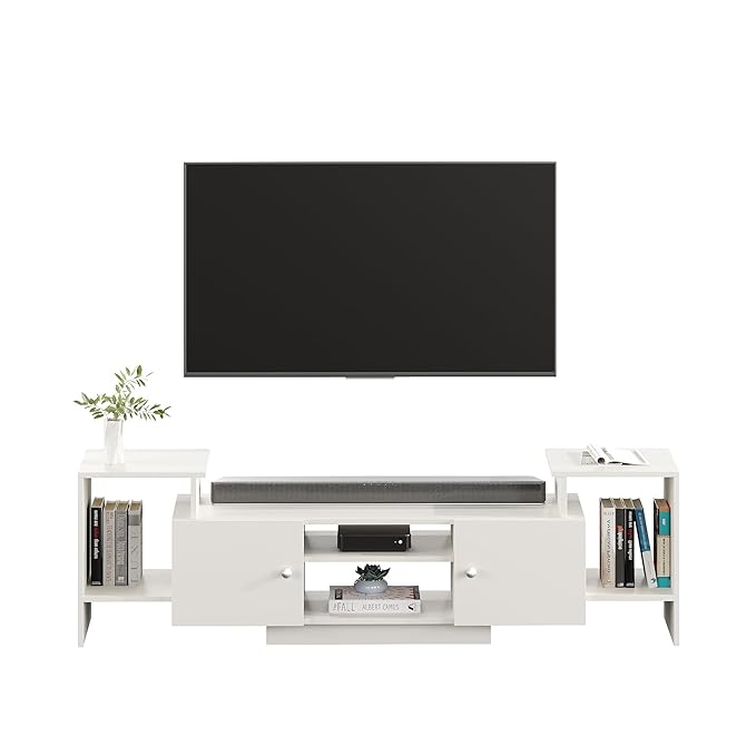 TV Cabinet with Shelves & Doors (White)