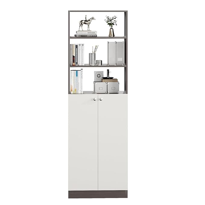 Freestanding Bookcase for Living Room, Office, Bedroom – Exotic Teak & Frosty White Finish
