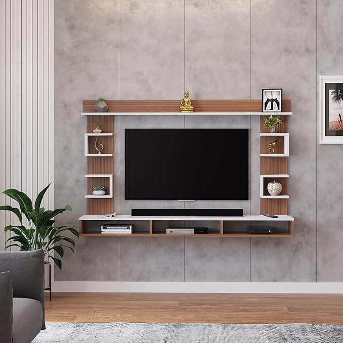 FURNEASER Steven Engineered Wood Wall Mount TV Unit/TV Stand/TV Cabinet/TV Entertainment Unit/Set Top Box Stand (Ideal for 55 Inch) (Exotic Teak & White)