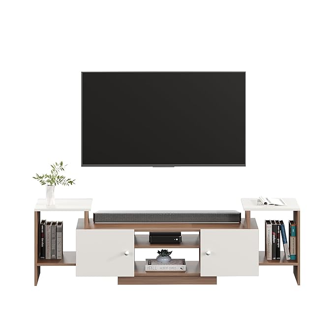 TV Cabinet with Shelves & Doors (Exotic Teak & White)