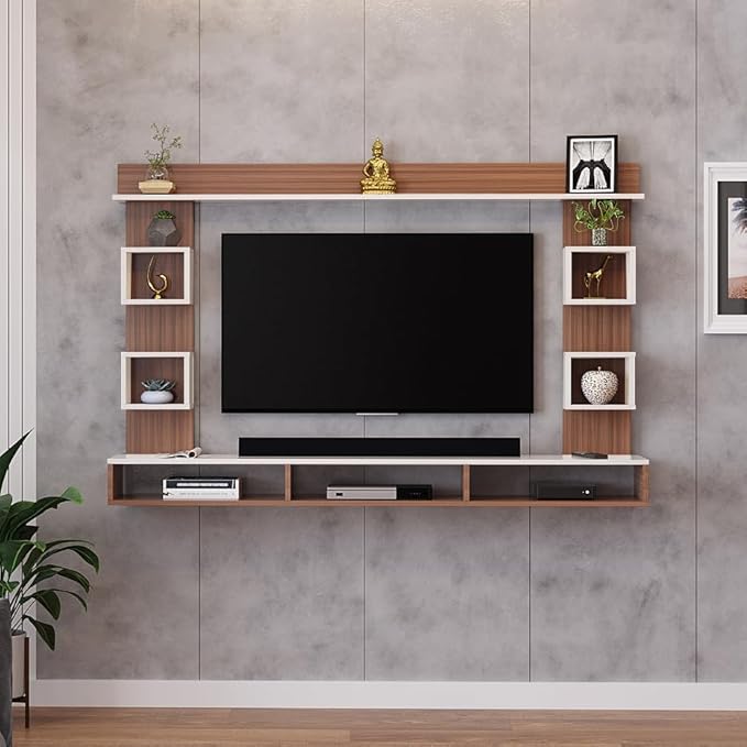 FURNEASER Martin Engineered Wood Wall Mount TV Unit/TV Stand/TV Cabinet/TV Entertainment Unit/Set Top Box Stand for 55 Inch TV (Exotic Teak & White)