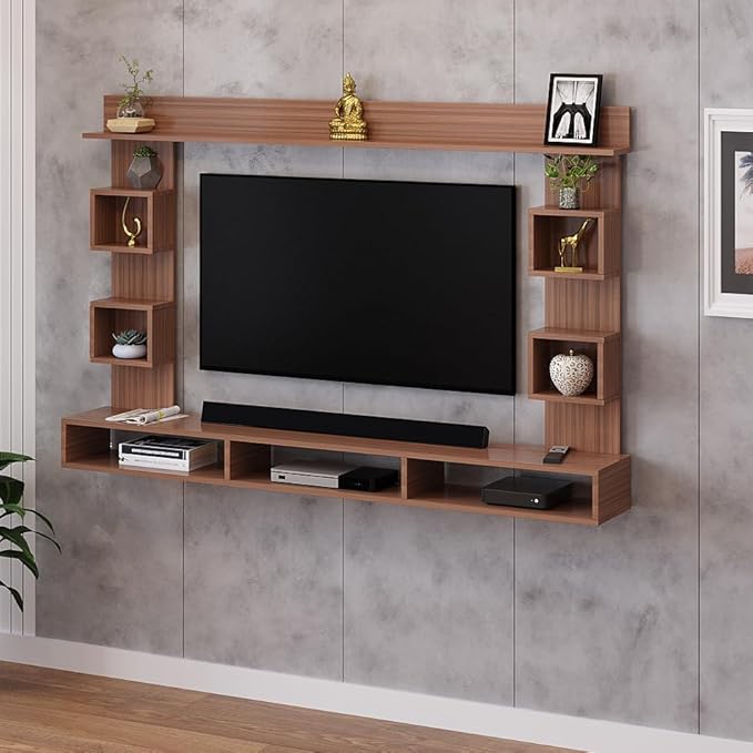 FURNEASER Martin Engineered Wood Wall Mount TV Unit/TV Stand/TV Cabinet/TV Entertainment Unit/Set Top Box Stand for 55 Inch TV (Exotic Teak)