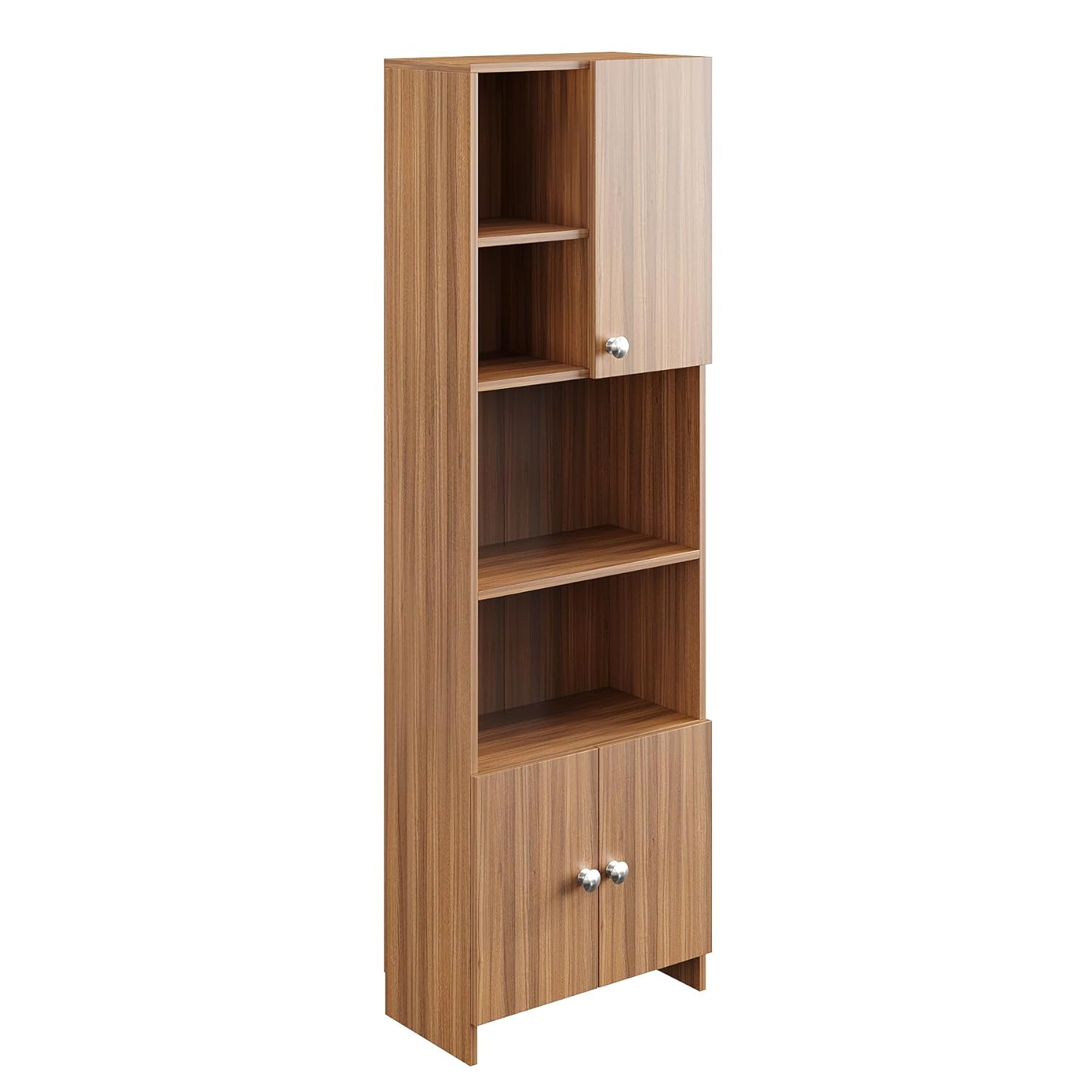FURNEASER Stenza Modern Engineered Wood Book Shelf – Modular Tall Storage Cabinet with Doors & Open Display Racks for Living Room, Study, Office (Exotic Teak)