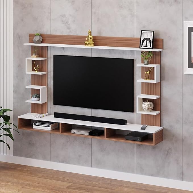 FURNEASER Steven Engineered Wood Wall Mount TV Unit/TV Stand/TV Cabinet/TV Entertainment Unit/Set Top Box Stand (Ideal for 55 Inch) (Exotic Teak & White)