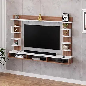 FURNEASER Steven Engineered Wood Wall Mount TV Unit/TV Stand/TV Cabinet/TV Entertainment Unit/Set Top Box Stand (Ideal for 55 Inch) (Exotic Teak & White)