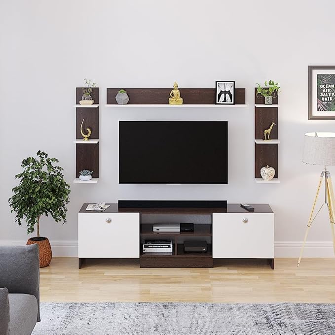 FURNEASER Samnor Engineering Wood Floor TV Cabinet for 65 Inch TV Screen, Wenge & White