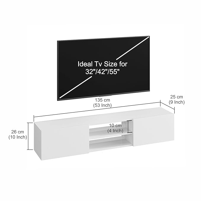FURNEASER Salvi Engineered Wood Tv Unit for Living Room, Set Top Box Stand, LED Entertainment Unit with Door, Cabinet, Large for 50 to 65 Inch Tv (White)