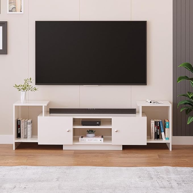 TV Cabinet with Shelves & Doors (White)