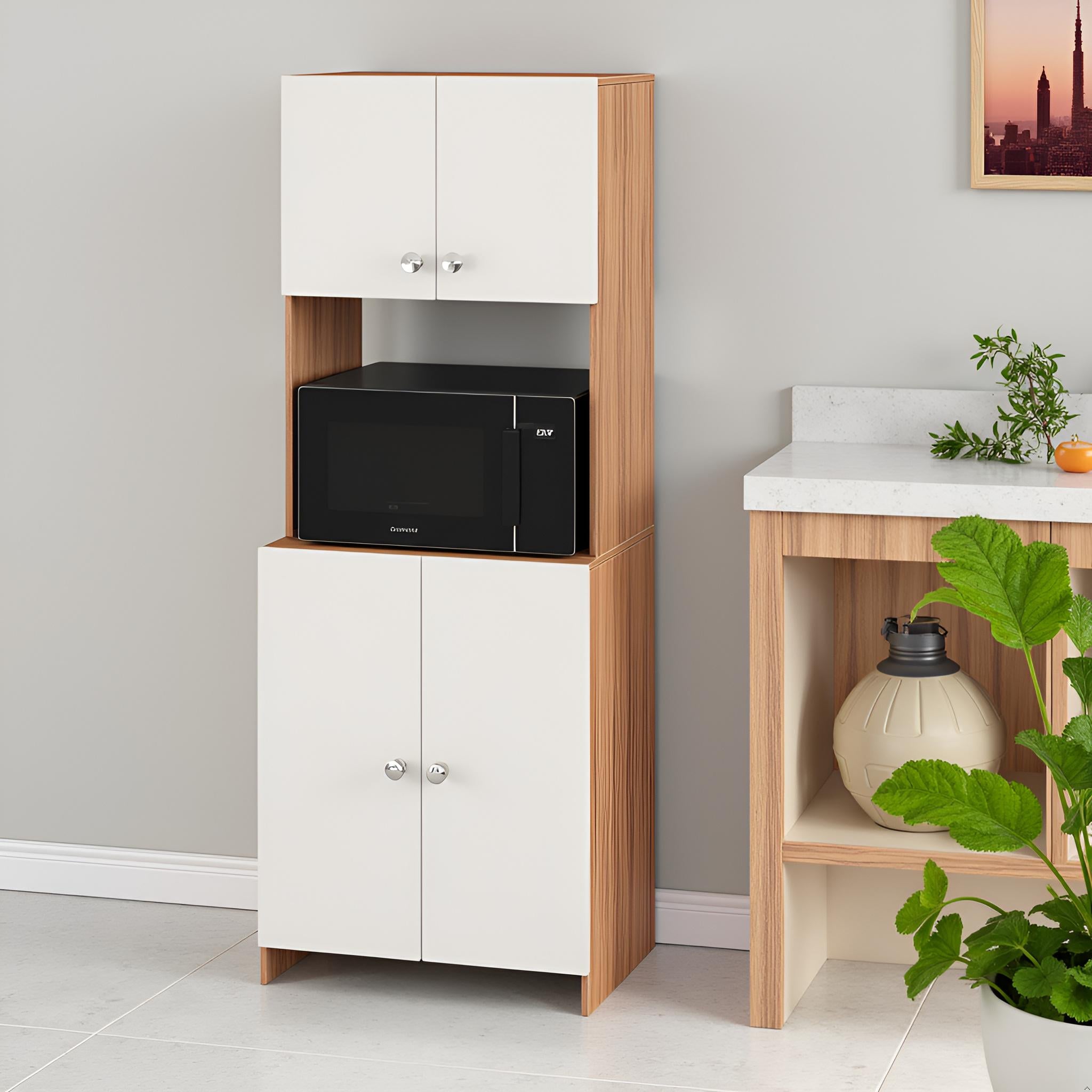 Compact Space Saving Unit for Kitchen & Dining ( Exotic teak & White)