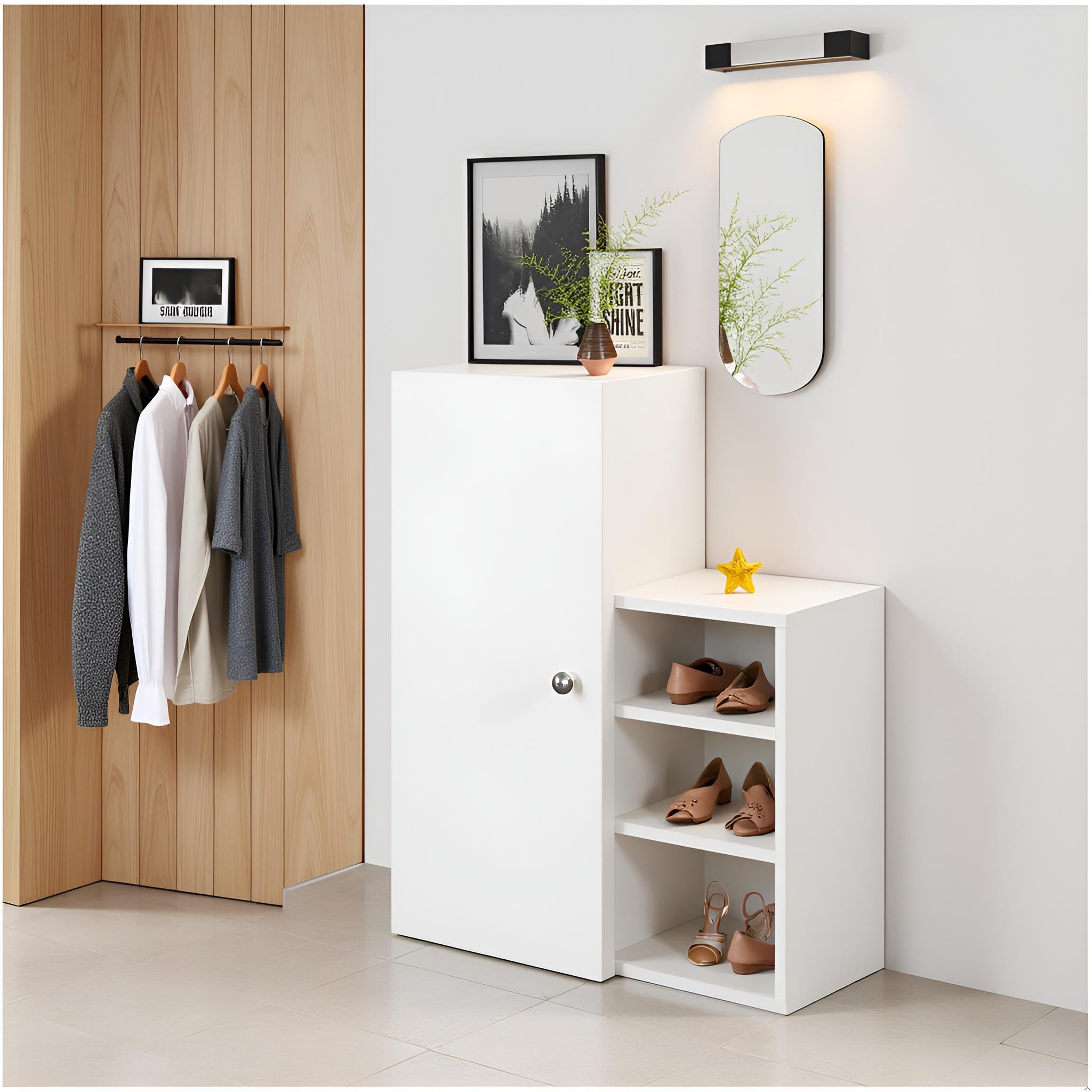WOODWIDER Emry Wooden Shoe Rack for Home Storage Organizer Shoe Rack Cabinet Slipper Footwear Stand Rack 6 Shelves, Store Up to 16 Pairs (White)