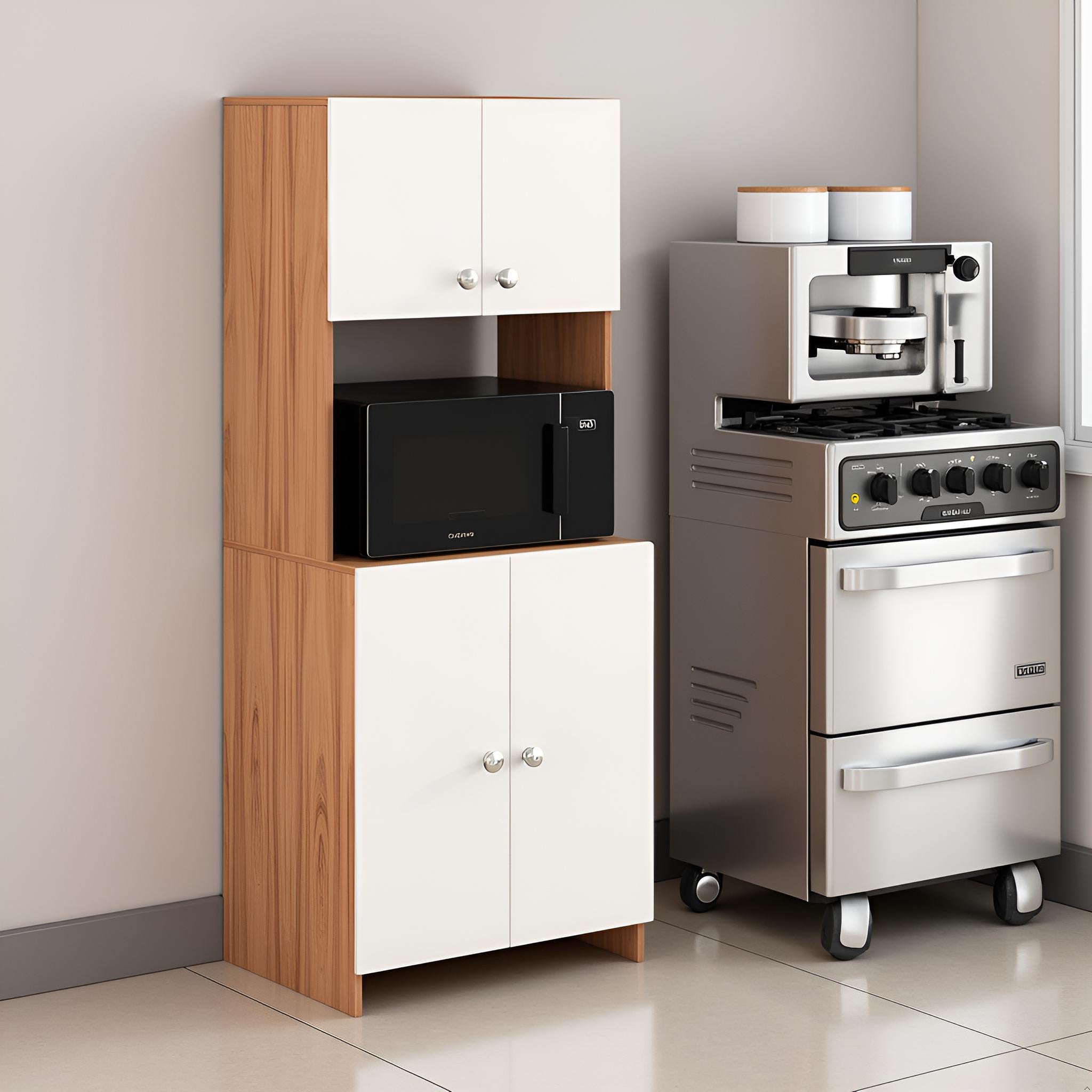 Compact Space Saving Unit for Kitchen & Dining ( Exotic teak & White)