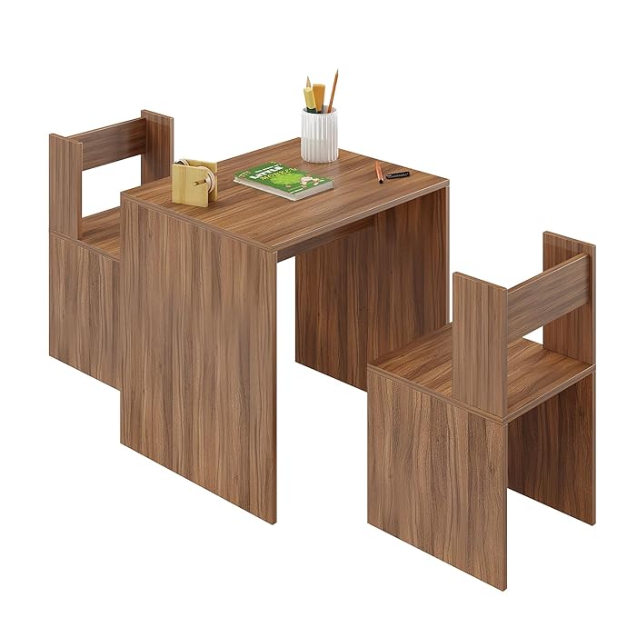 Emma Engineered Wood Light Weight Study Table & Chair Set with Storage for 3-12 Years Kids, Medium Size Kids Desk Set Upto 60kgs Weight Capacity - DIY Installation (Exotic Teak)