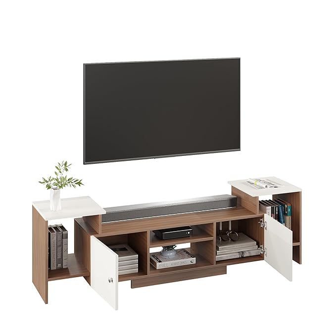 TV Cabinet with Shelves & Doors (Exotic Teak & White)