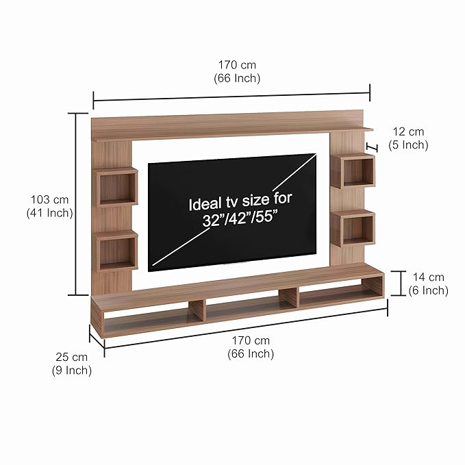FURNEASER Martin Engineered Wood Wall Mount TV Unit/TV Stand/TV Cabinet/TV Entertainment Unit/Set Top Box Stand for 55 Inch TV (Exotic Teak)