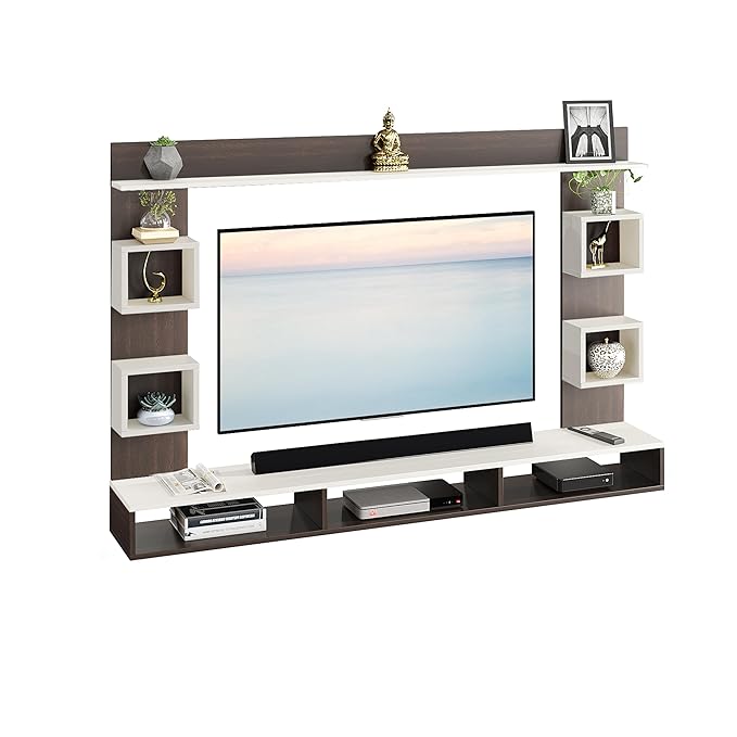 FURNEASER Martin Engineered Wood Wall Mount TV Unit/Set Top Box Stand with Display Shelves/Modern Tv Rack/Cabinet/Showcase for 43 inch TV (Wenge & White)