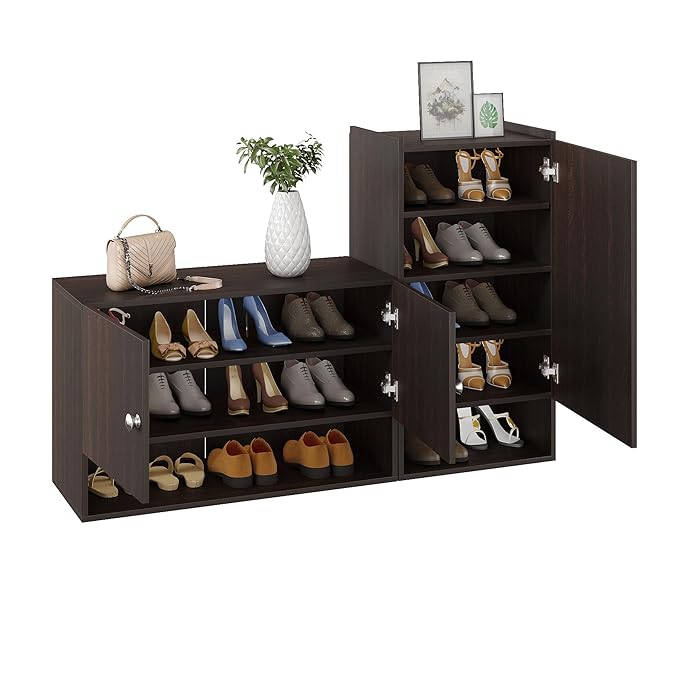 FURNEASER Sinala Modern Shoe Storage Cabinet with 8 Shelves, Wooden Organiser Stand, 18-20 Pairs Capacity (Wenge) (Copy)