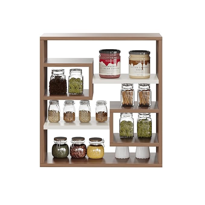 FURNEASER Brian Kitchen Rack Shelf Multipurpose Wooden Wall Mounted Spice Jar Rack Shelves for Kitchen Storage Kitchen Shelf (Exotic Teak & White)
