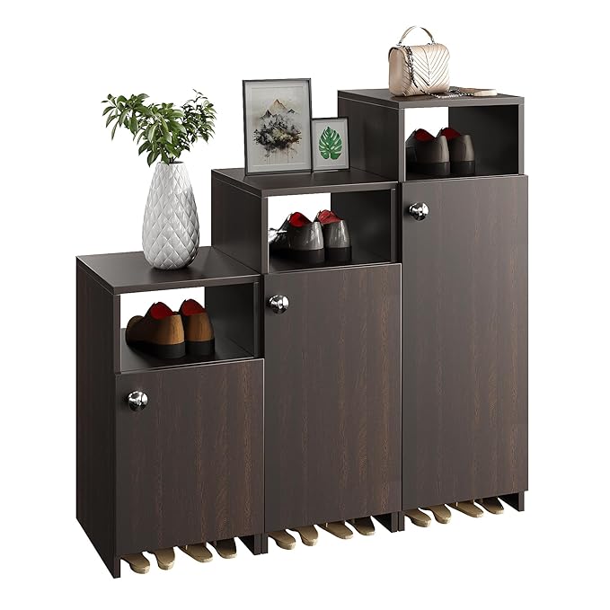 FURNEASER Tardis Wooden Shoe Rack Combo for Home Storage Organizer Shoe Rack Cabinet Slipper Footwear Stand Rack 12 Shelves, Store Up to 20 Pairs (Wenge)