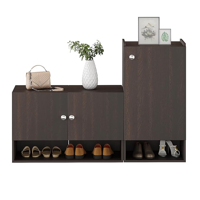 FURNEASER Sinala Modern Shoe Storage Cabinet with 8 Shelves, Wooden Organiser Stand, 18-20 Pairs Capacity (Wenge) (Copy)