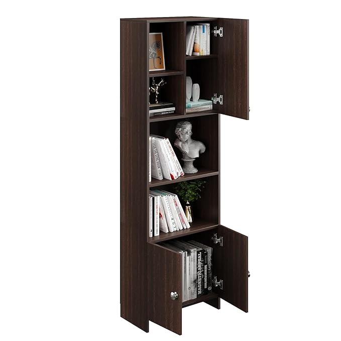 FURNEASER Stenza Modern Engineered Wood Book Shelf – Modular Tall Storage Cabinet with Doors & Open Display Racks for Living Room, Study, Office (Wenge) (Copy)