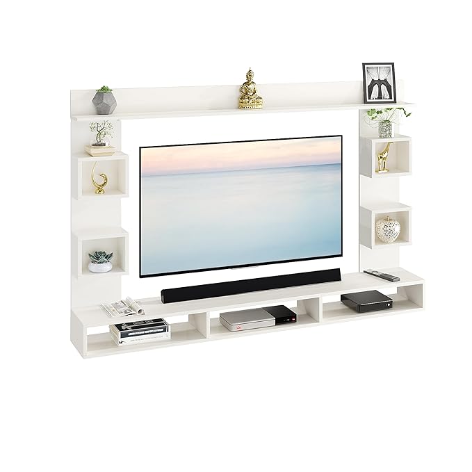 FURNEASER Morris Engineered Wood Wall Mount TV Unit/TV Stand with Door/TV Cabinet/TV Entertainment Unit/Set Top Box Stand (Ideal for 55 Inch) (D.I.Y) (Exotic Teak & White)