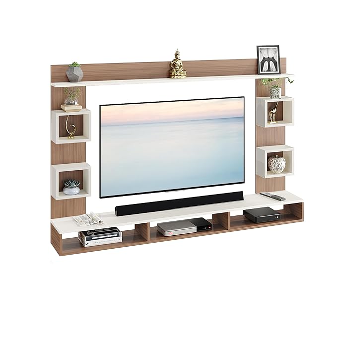 FURNEASER Martin Engineered Wood Wall Mount TV Unit/Set Top Box Stand with Display Shelves/Modern Tv Rack/Cabinet/Showcase for 43 inch TV (Exotic Teak & White)