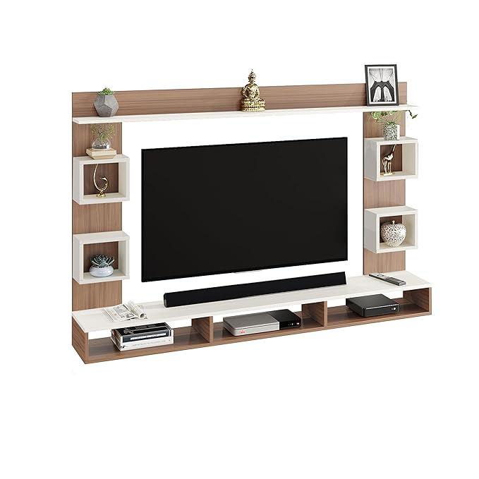 FURNEASER Martin Engineered Wood Wall Mount TV Unit/TV Stand/TV Cabinet/TV Entertainment Unit/Set Top Box Stand for 55 Inch TV (Exotic Teak & White)