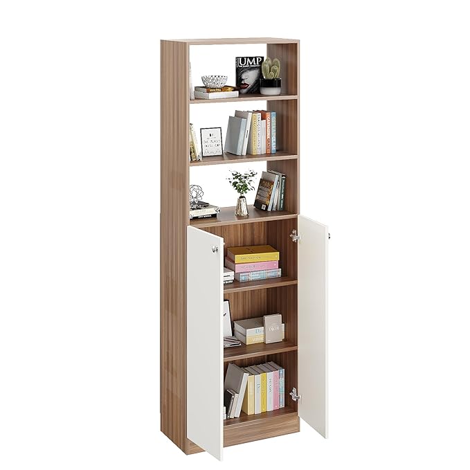 Freestanding Bookcase for Living Room, Office, Bedroom – Exotic Teak & Frosty White Finish
