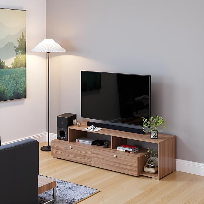 FURNEASER Dexon Modern TV Stand for TVs up to 55 Inches – Entertainment Center with Open Shelving & Storage Cabinets – Wood Media Console with Sleek Design (Exotic Teak)