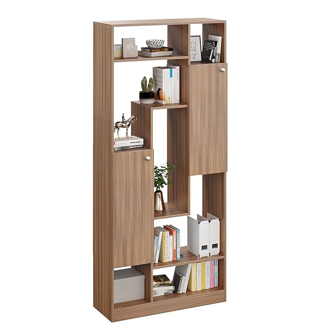 FURNEASER Canvas Modern Wooden Bookshelf with Cabinets & Open Storage – 5-Tier Display Rack, Multipurpose Bookcase for Living Room, Bedroom, Office (180 x 80 x 32 cm, Exotic Teak Finish)