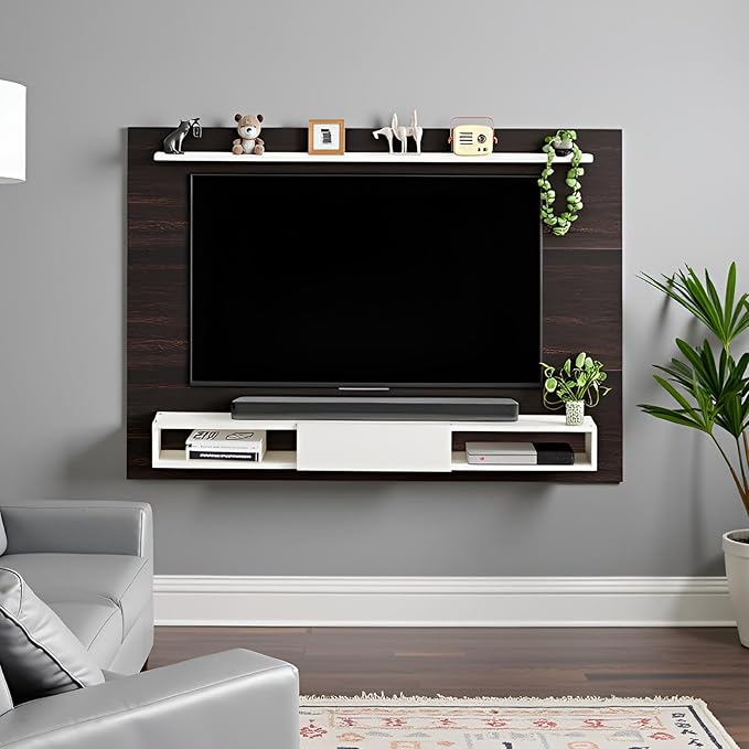 Wall TV Cabinet with Décor & Media Storage (Arsy- Wenge & White)