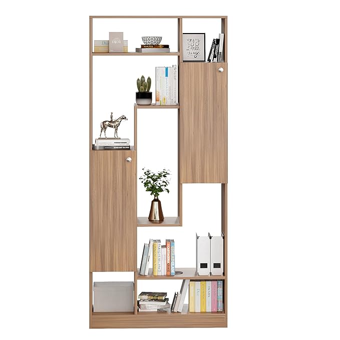 FURNEASER Canvas Modern Wooden Bookshelf with Cabinets & Open Storage – 5-Tier Display Rack, Multipurpose Bookcase for Living Room, Bedroom, Office (180 x 80 x 32 cm, Exotic Teak Finish)