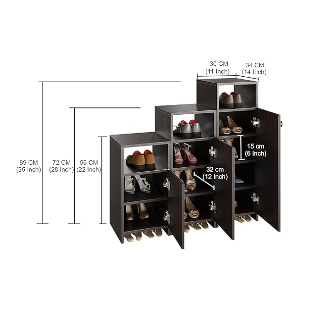 FURNEASER Tardis Wooden Shoe Rack Combo for Home Storage Organizer Shoe Rack Cabinet Slipper Footwear Stand Rack 12 Shelves, Store Up to 20 Pairs (Wenge)