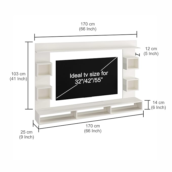 FURNEASER Martin Engineered Wood Wall Mount TV Unit/TV Stand/TV Cabinet/TV Entertainment Unit/Set Top Box Stand for 55 Inch TV (White)