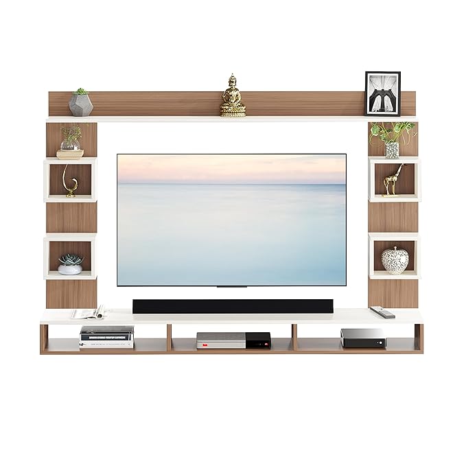 FURNEASER Martin Engineered Wood Wall Mount TV Unit/Set Top Box Stand with Display Shelves/Modern Tv Rack/Cabinet/Showcase for 43 inch TV (Exotic Teak & White)