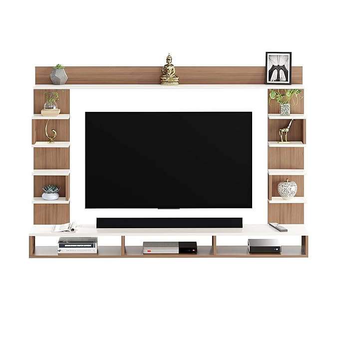 FURNEASER Steven Engineered Wood Wall Mount TV Unit/TV Stand/TV Cabinet/TV Entertainment Unit/Set Top Box Stand (Ideal for 55 Inch) (Exotic Teak & White)