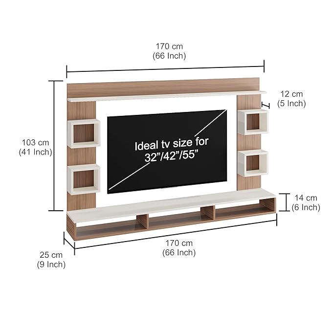 FURNEASER Martin Engineered Wood Wall Mount TV Unit/TV Stand/TV Cabinet/TV Entertainment Unit/Set Top Box Stand for 55 Inch TV (Exotic Teak & White)