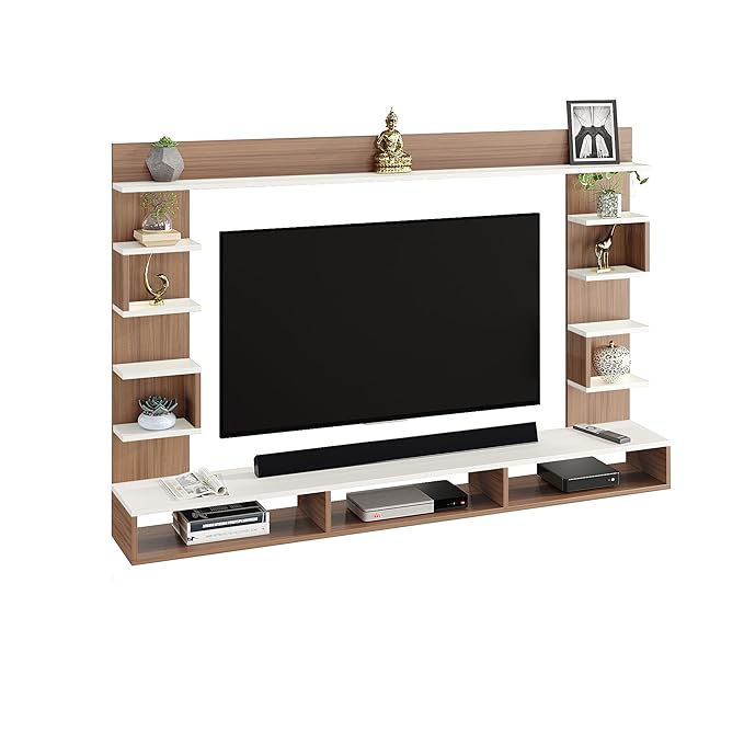 FURNEASER Steven Engineered Wood Wall Mount TV Unit/TV Stand/TV Cabinet/TV Entertainment Unit/Set Top Box Stand (Ideal for 55 Inch) (Exotic Teak & White)