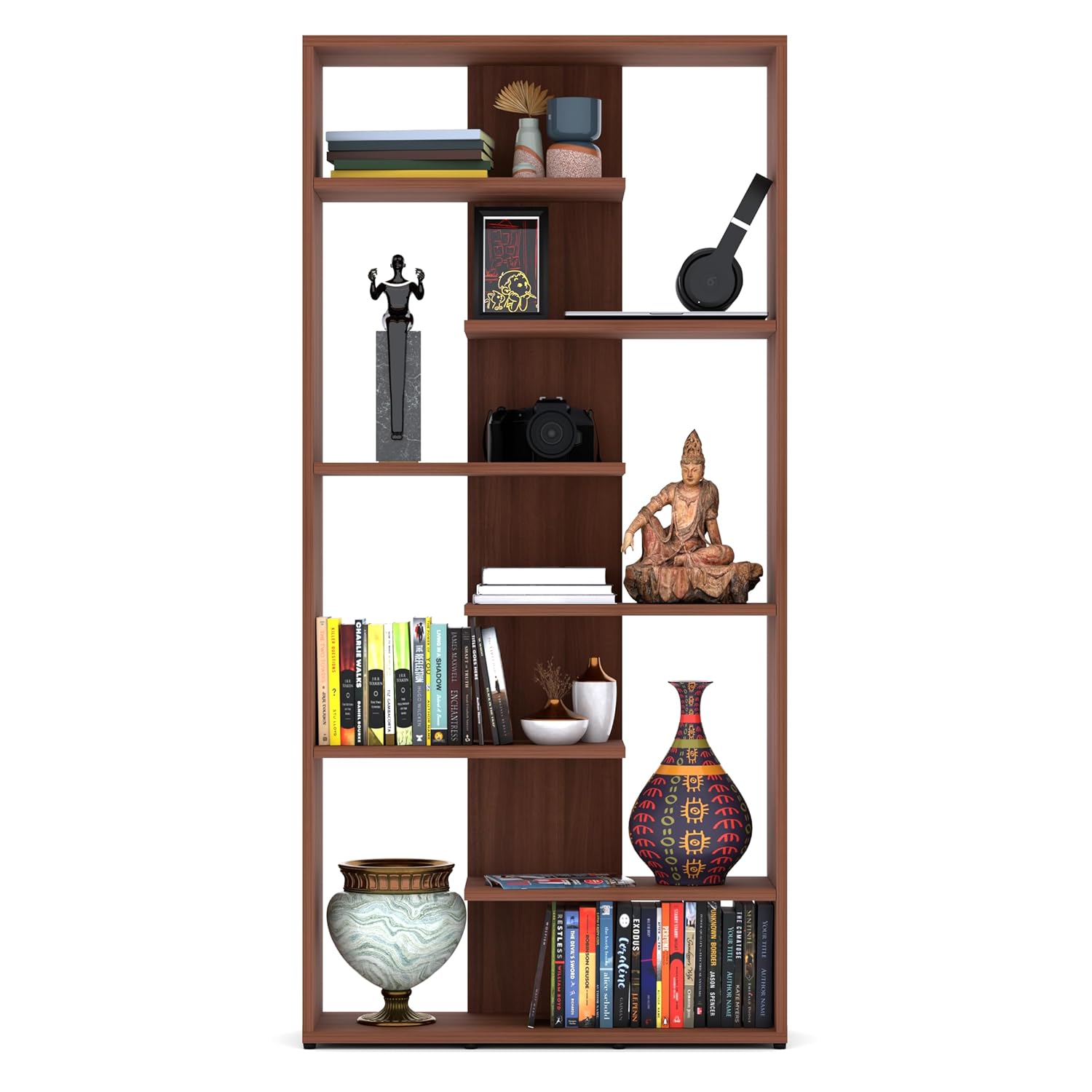 Hazzel Wooden Book Shelf for Books, Book Shelf Rack for Home Library, Corner Shelf for Living Room, Study Room & Office Furniture (Exotic Teak)