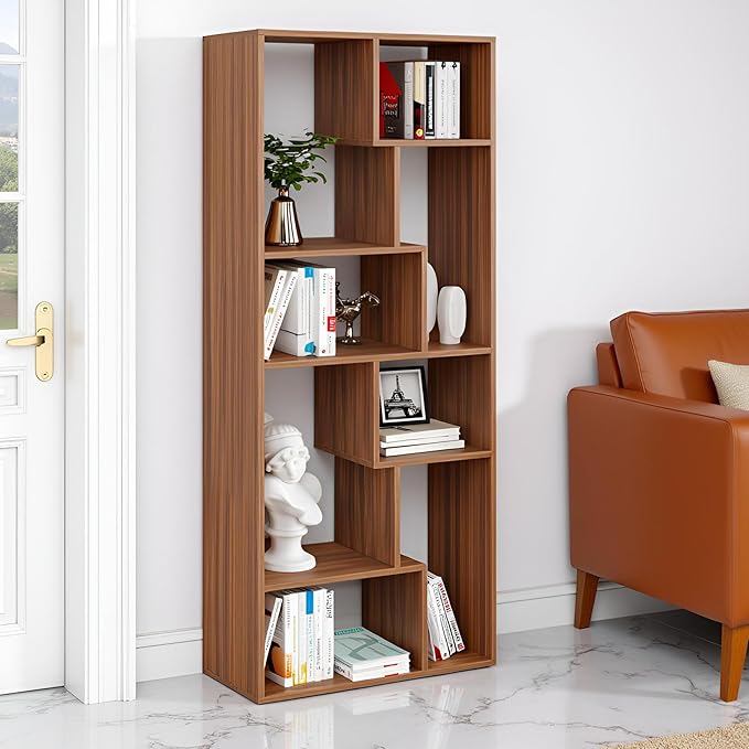 FURNEASER Krimson Bookshelf for Books, Multipurpose Bookcase Stand Rack for Home, Wooden Modern Book Display Shelf, File Storage Cabinet for Home, Study Room & Office (Exotic Teak Finish)
