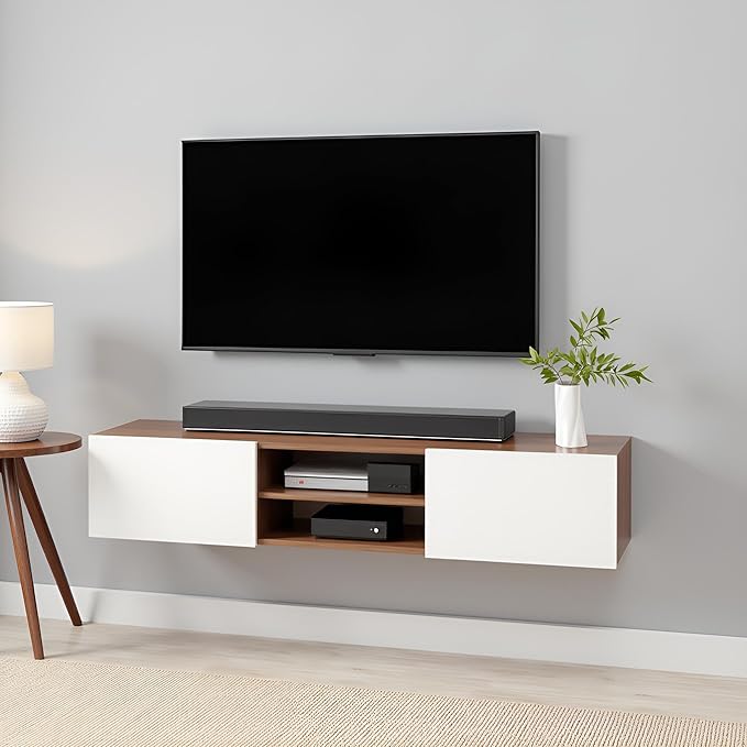 TV Stand with Doors (Exotic Teak & White)